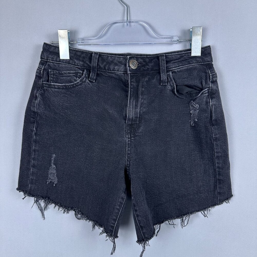 SO High Rise Mom Jeans Shorts Womens Size 7/28W Stretch Frayed Hem Black